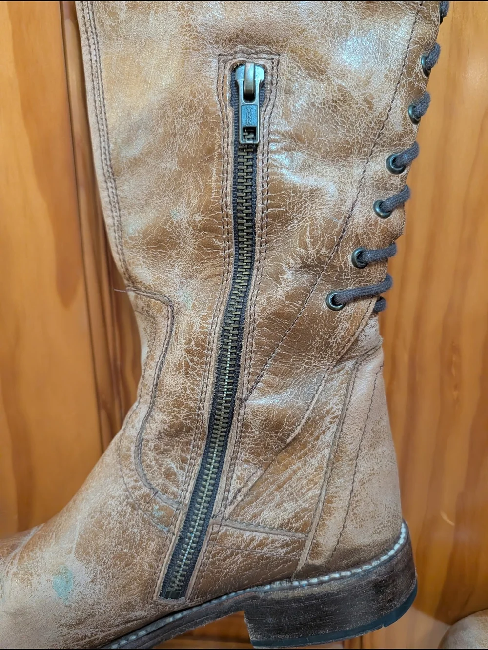 Bed/Stu Tall Lace-Back Riding Boots in Tan